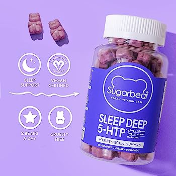 SugarBear Sleep, Vegan Gummy Vitamins with Melatonin, 5-HTP, Magnesium  60 Gummies