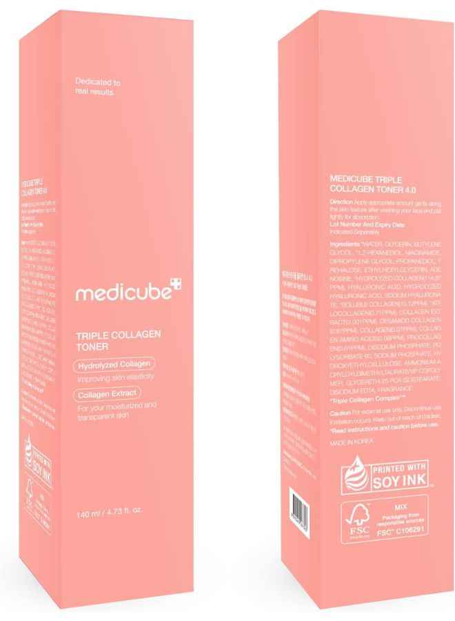 Medicube Triple Collagen Toner - Hydrolyzed, Atelo, & Soluble Collagen for Deep Hydration & Plump Skin - Fast-Absorbing Formula for All-Day Suppleness, Korean Skincare